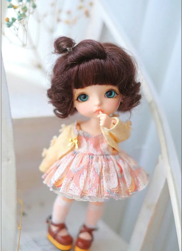 Balls Head Double Ponytail Wig 1/8 BJD Mohair OB11 Clay Doll Wind Up Glutinous Rice Ball  (Head circumference 5-6