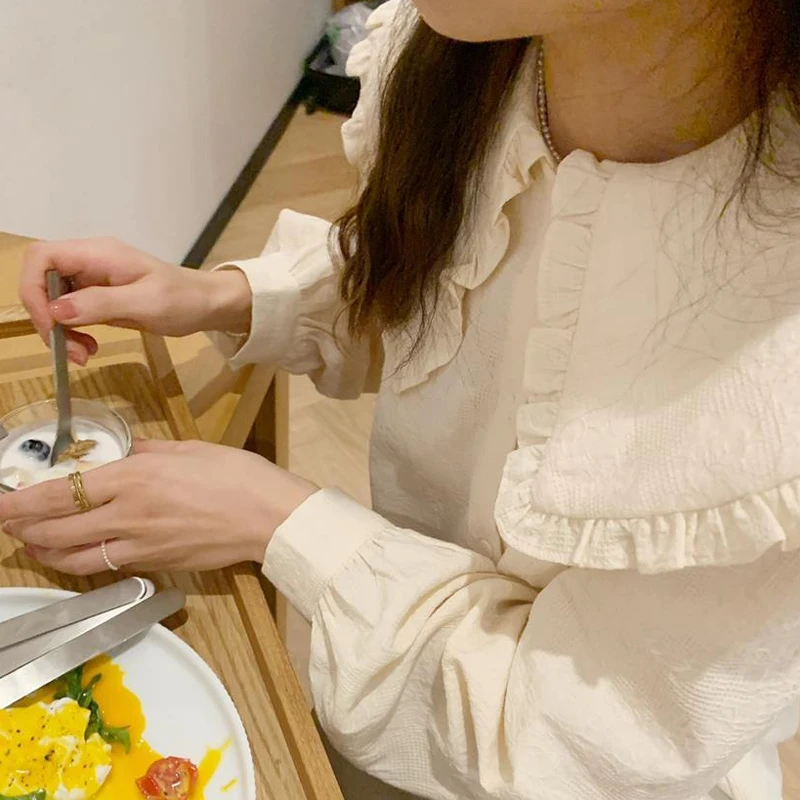 Ele Vintage Long Sve Loose irt Women's Chic Collarl Floral Patterned Autumn Spring Faion Korean Sle Blouse