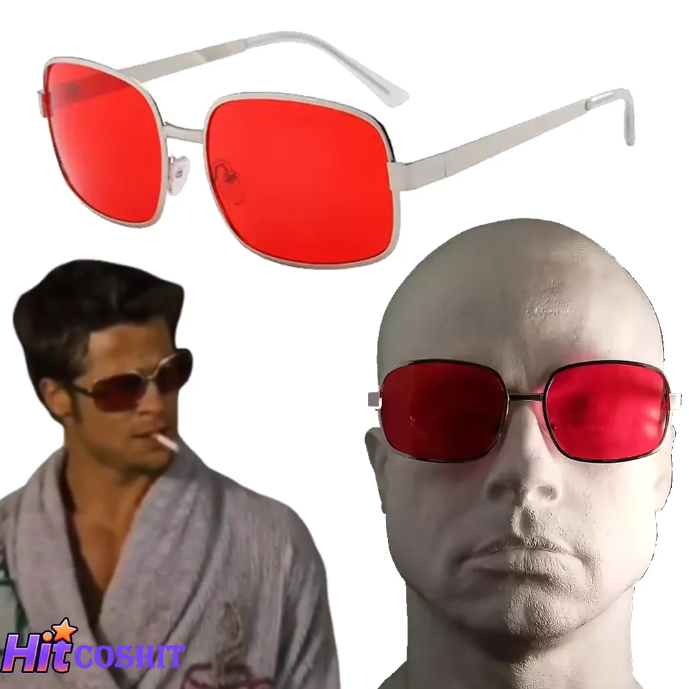 Fight Club Tyler Durden Cosplay-Brille für Herren, rote Gläser, Sonnenbrille, Requisiten, Zubehör, Strandbrille, Weihnachtsgeschenke, Geburtstagsgeschenke, Weihnachten