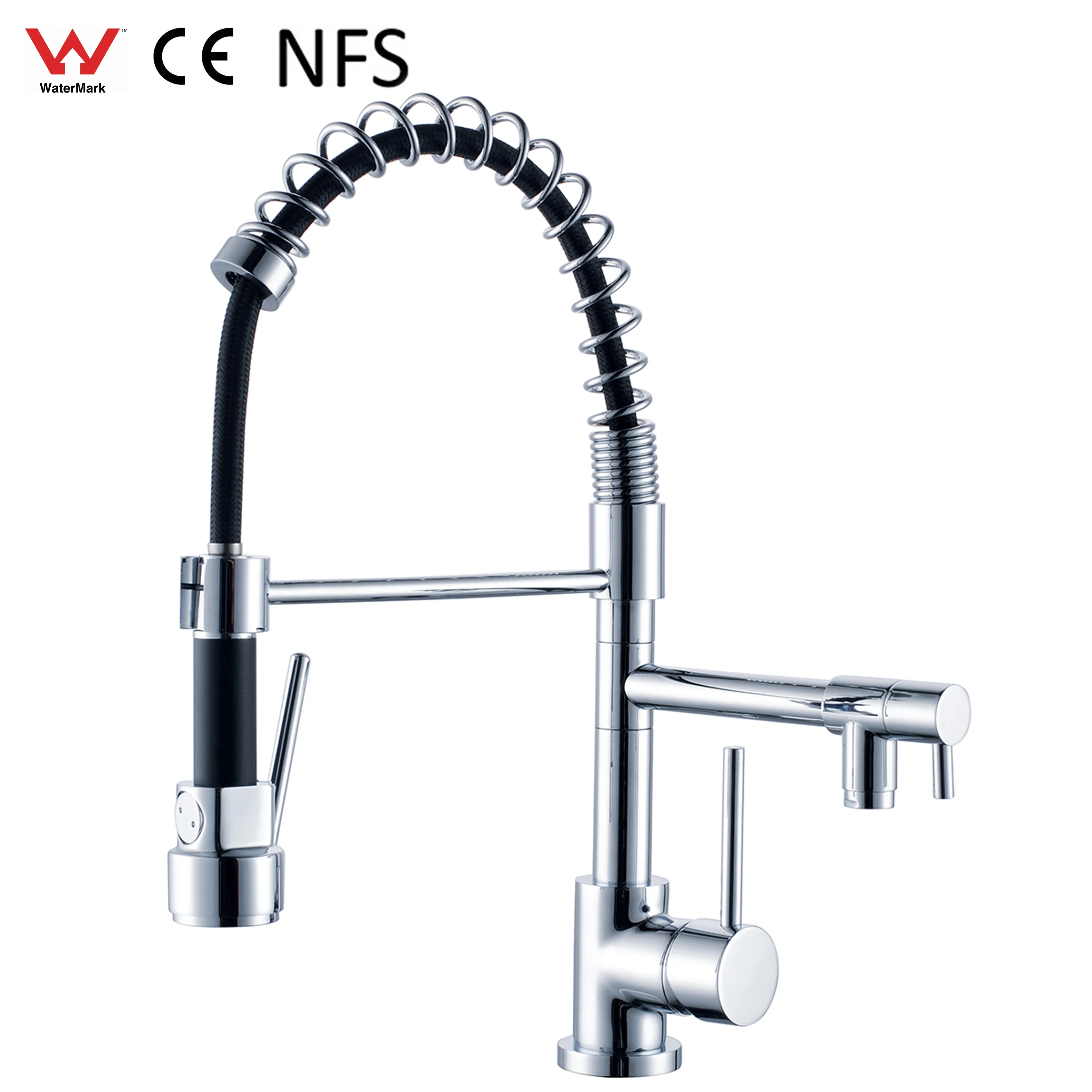 YYHC-Modern flexible brass pull-down spring chrome deck mounted double outlet European kitchen faucets