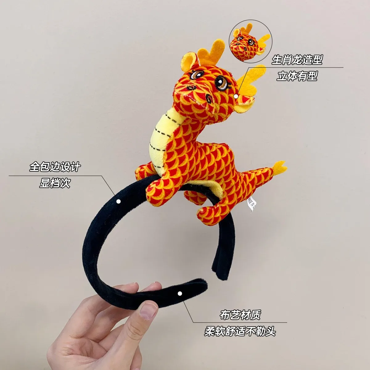 3 Colors Chinese Dragon Headband Cartoon Plush Doll Stage Performance Headband Kids Girls Headdress Hair Accessories