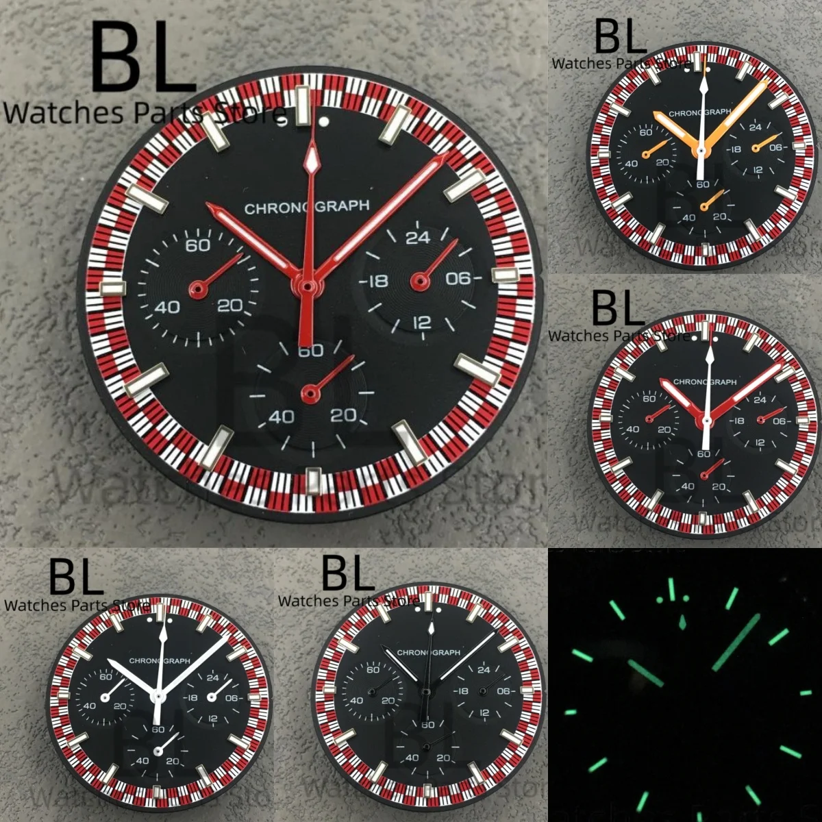 

BLIGER 31,5 мм, белый, красный циферблат MoonTin, светящийся циферблат Vk63, хронограф, набор рук, подходит для часов с механизмом VK63, аксессуары