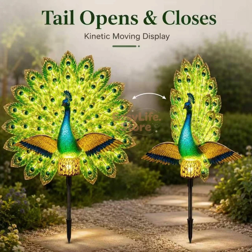 Solar Peacock Garden Sculpture, Outdoor Decor Light with Auto-On LED,Solar Garden Sculpture Moving, Ip44 All-Weather Waterproof - view 5