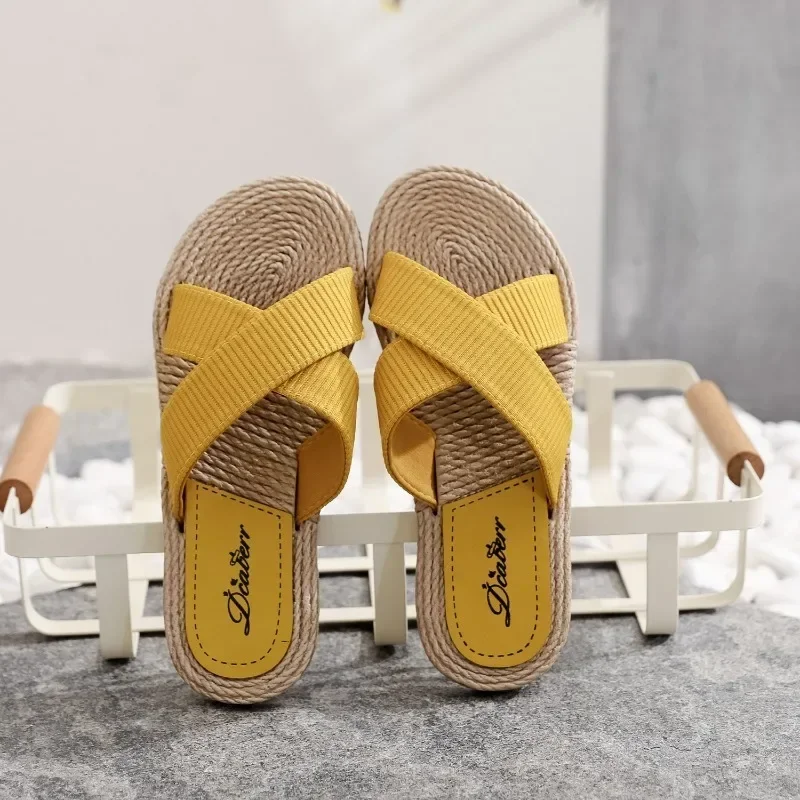 Ladies New Slippers Summer Cross Drag Fashion Hemp Rope Outer Wear Slippers Casual Sandals and Slippers