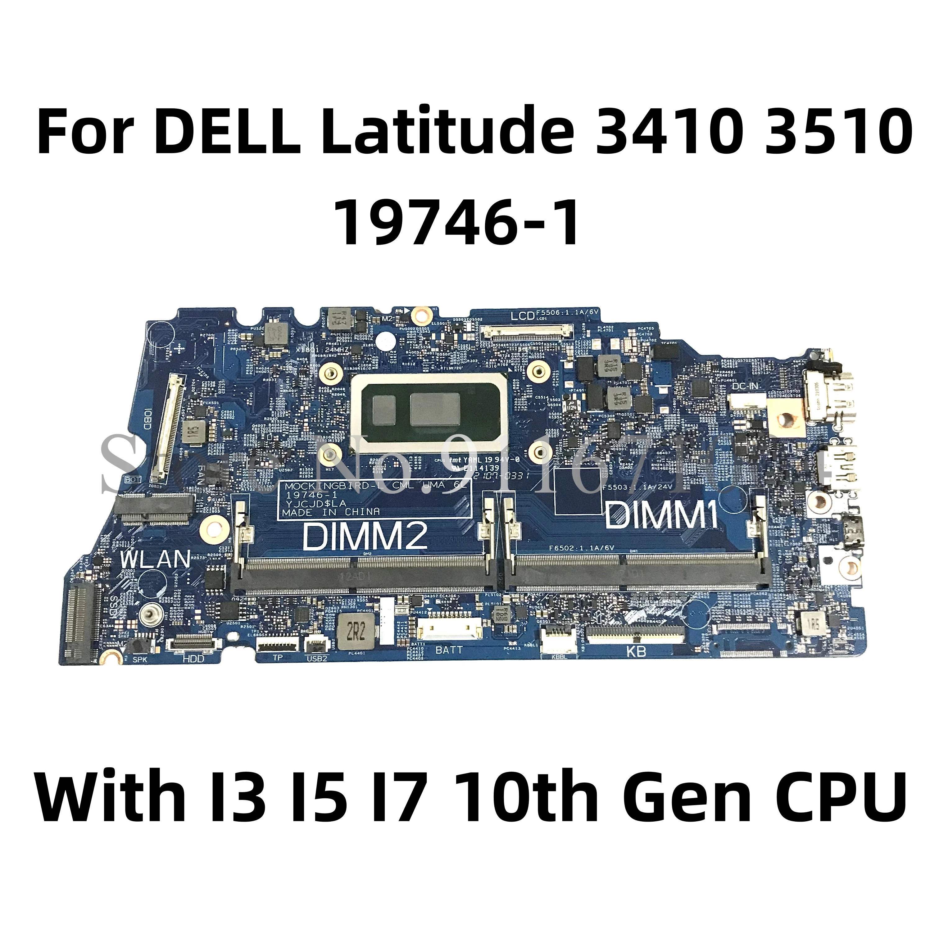 Placa-mãe do portátil para DELL Latitude 3410 3510, placa-mãe da CPU com I3 I5 I7, 19746-1, CN-0J6VTW, CN-0PD7RH, CN-02G2J7, 10th Gen