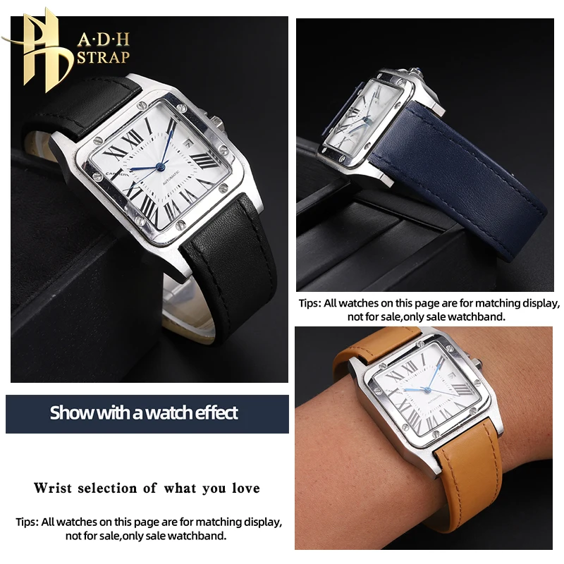 Correa de reloj de cuero para Cartier Santos 100, serie w20073 x 8, w20091 x 7, estilo hebilla plegable, pulsera impermeable de 23mm