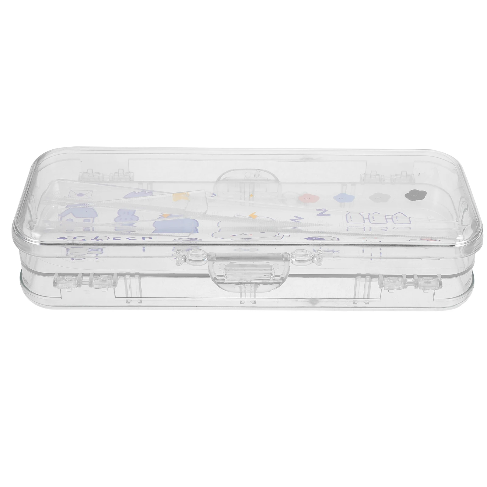 

Double Sided Pen Box Stationery Student Clear Pencil Case Organiser Plastic Large Capacity