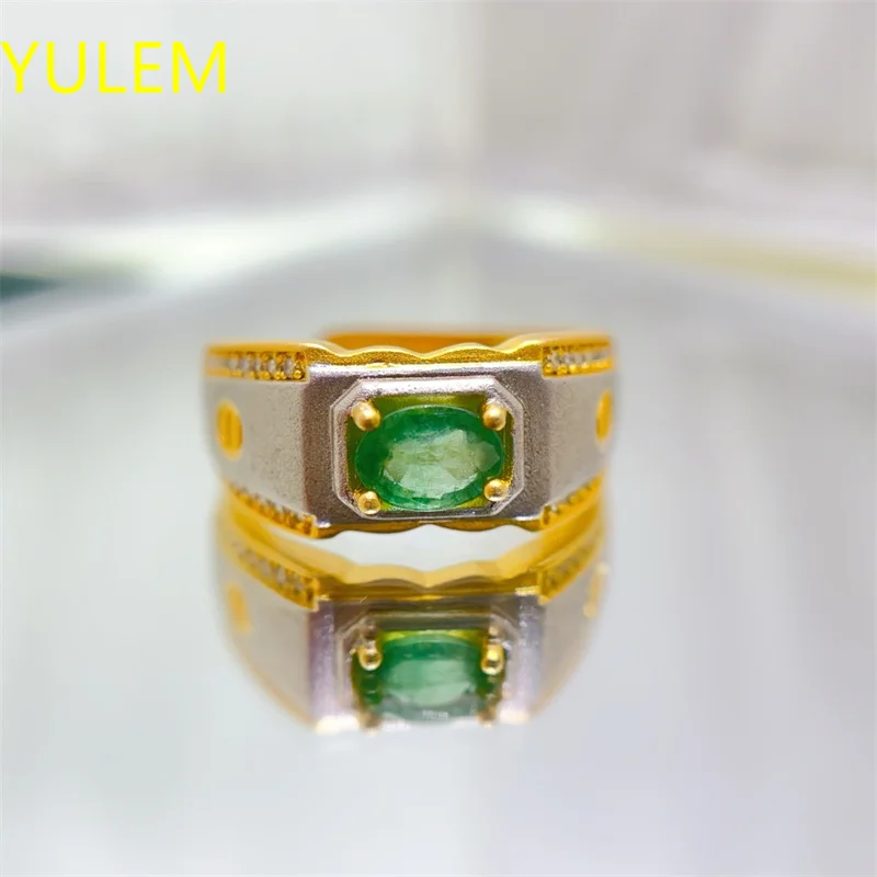 

Classic 925 Silver Emerald Ring 4x6mm Natural Emerald Silver Ring 18K Gold Plated Gemstone Jewelry
