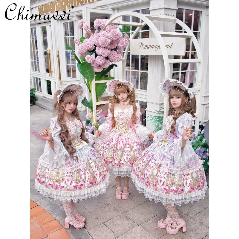 

Original Design Sweet Op Dress Girls Women Fairy Cute Cartoon Print Lace Elegant Long Sleeve Mid-length Princess Party Dresses