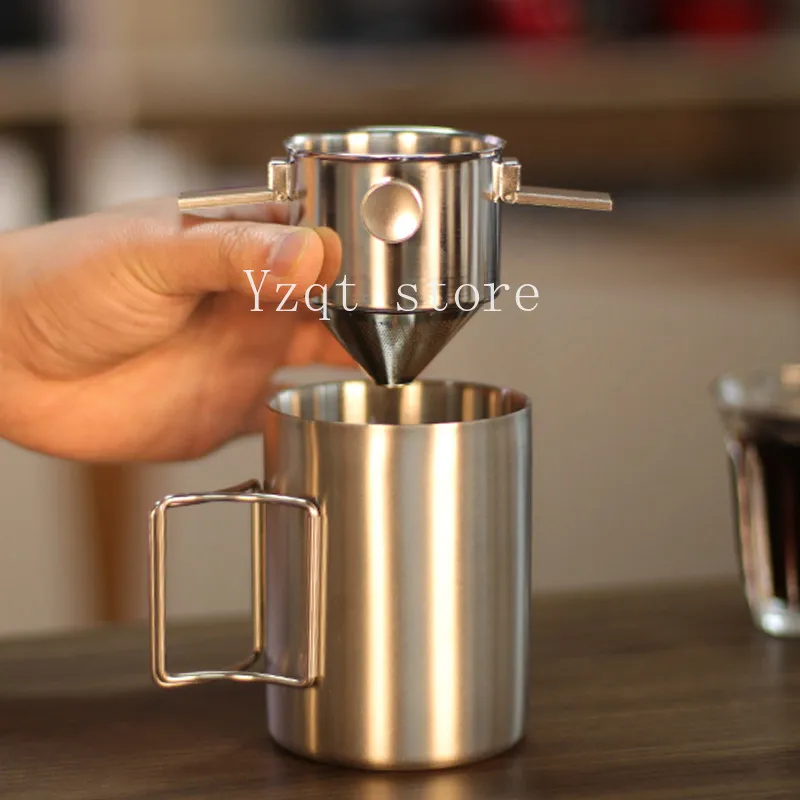 Coffee Filter Outdoor Stainless Steel Cup Pot  Paper Free  Cup American Drip Coffee Funnel Double Layer Filter