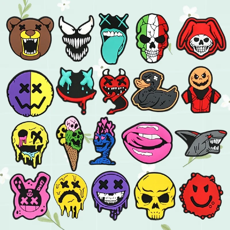 

21Pcs Horror PVC Shoe Ornaments Colorful Skull Bear Bone Monster Shoe Buckles Funny Shoe Decorations Gift Set