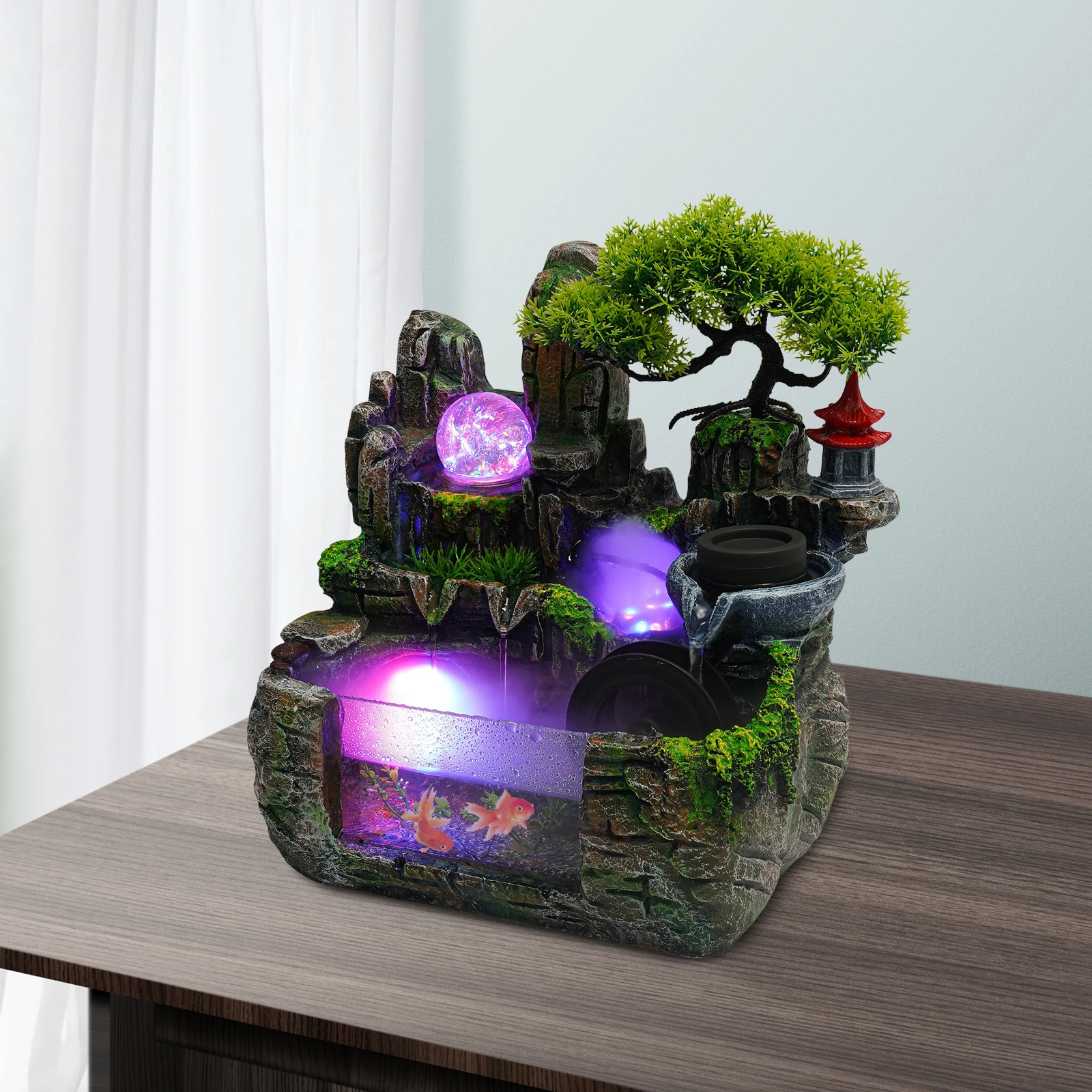 

220V Tabletop Fountain EU Standard with Fog Atomizer and LED Light Resin Table Decoration Nebulizer Modern Desktop Ornament