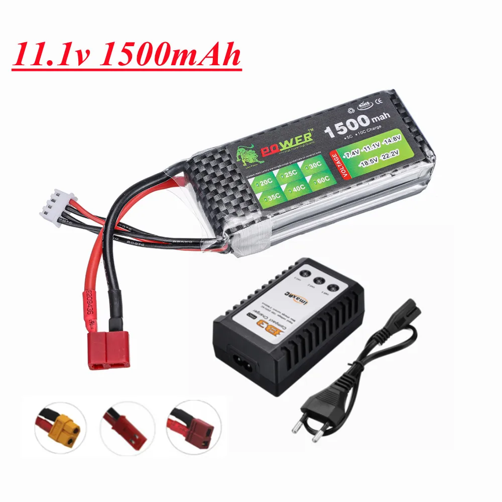 Lipo 3S 11.1V 1500mAh Battery With B3 Charger For RC Car Airplane Helicopter 11.1 v Rechargeable Battery T/XT60/JSTPlug