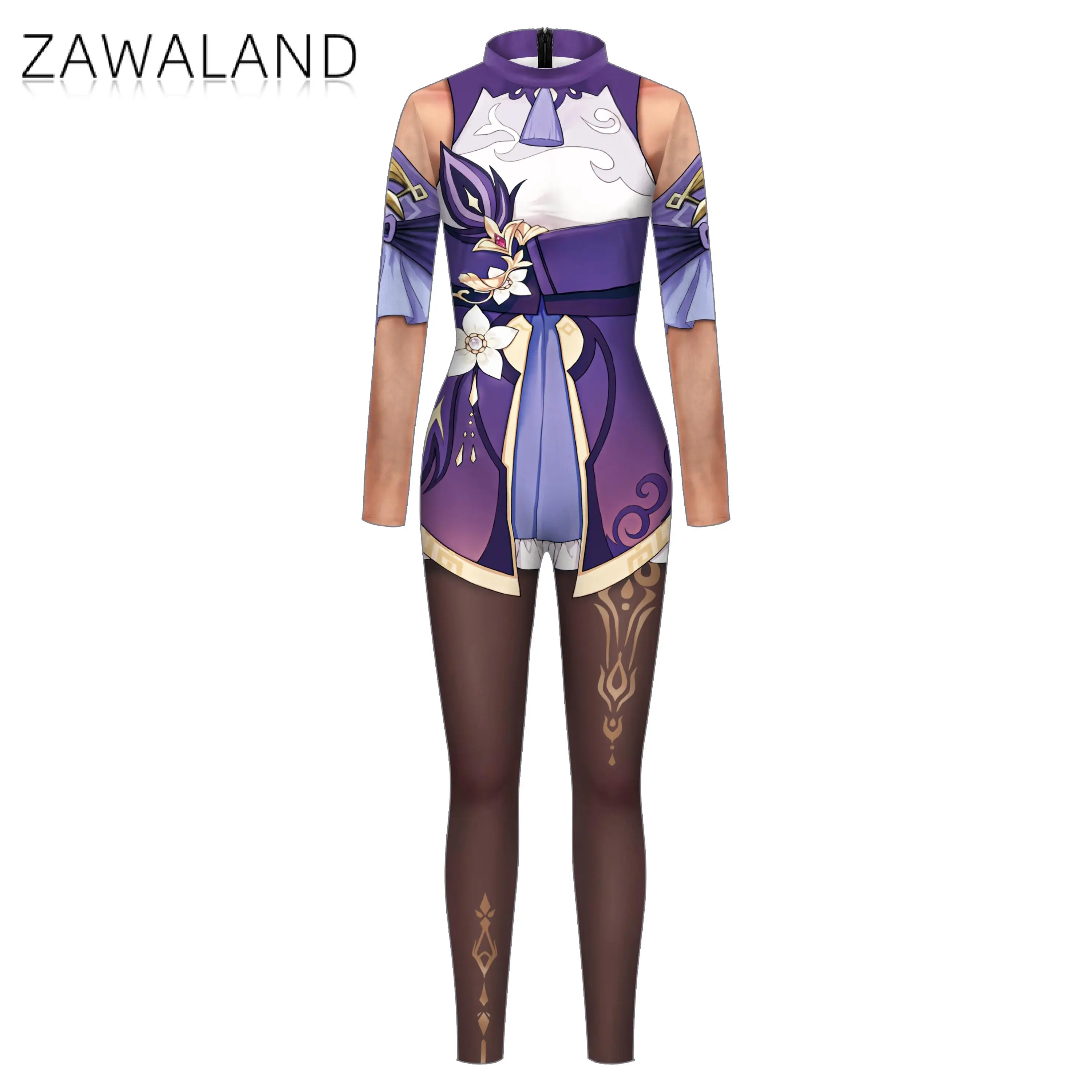 Zawaland Anime Print Cosplay Costumes Women Sexy Zentai Suits Long Sleeve Game Adult Elastic Skinny Jumpsuits Fashion Bodysuits