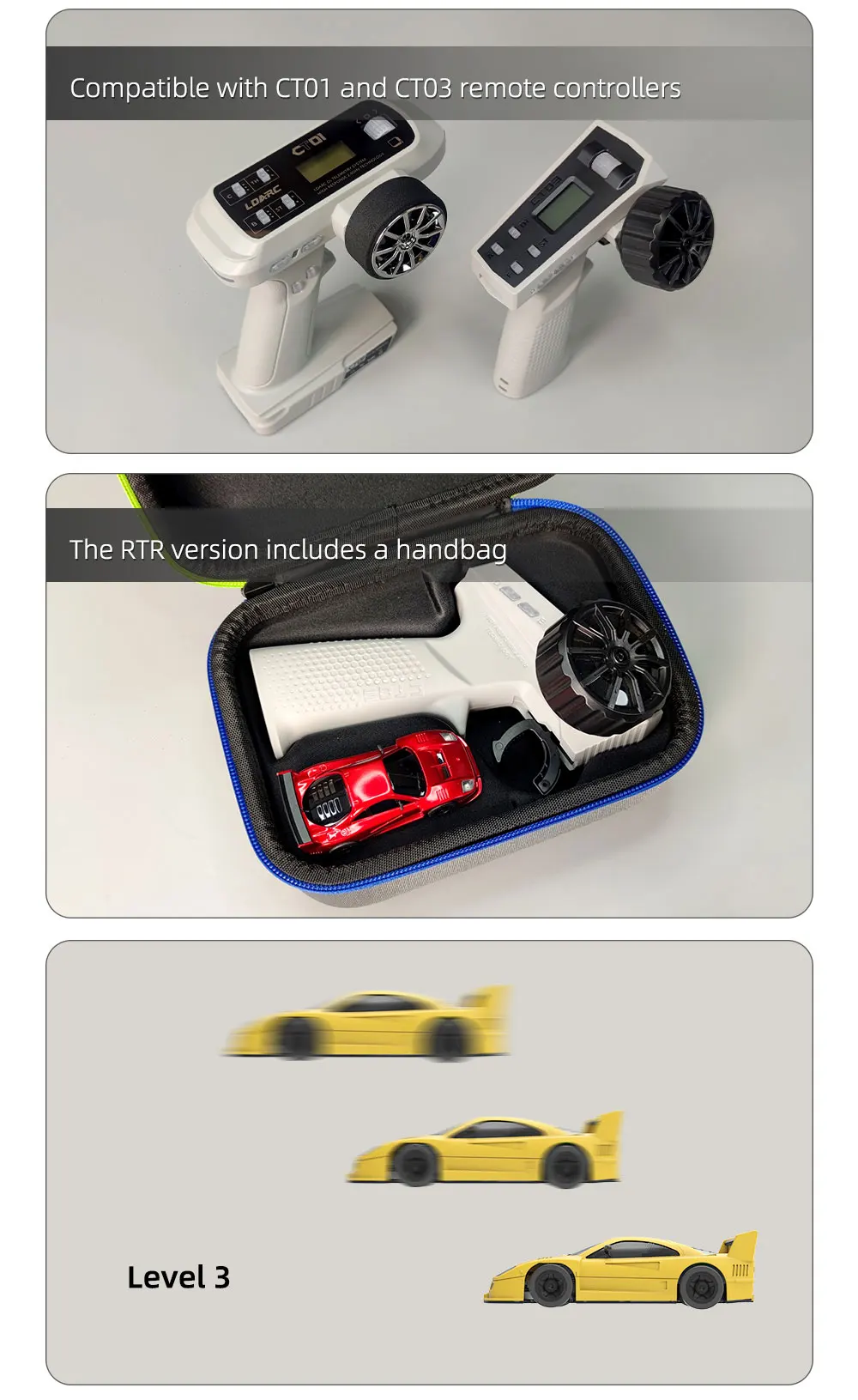 LDARC S100 1:64 1/64 RC Mini Fahrzeug/Rennwagen, CT03 2,4 GHz 10CH Fernbedienung Erwachsene Kinder Spielzeug Geschenk – Detail 6