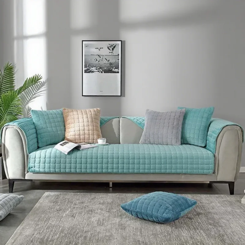 Зимний толстый плюшевый чехол для дивана, 1/2/3-местный нескользящий секционный диван-полотенце, мягкие бархатные плюшевые стеганые чехлы для дивана для гостиной