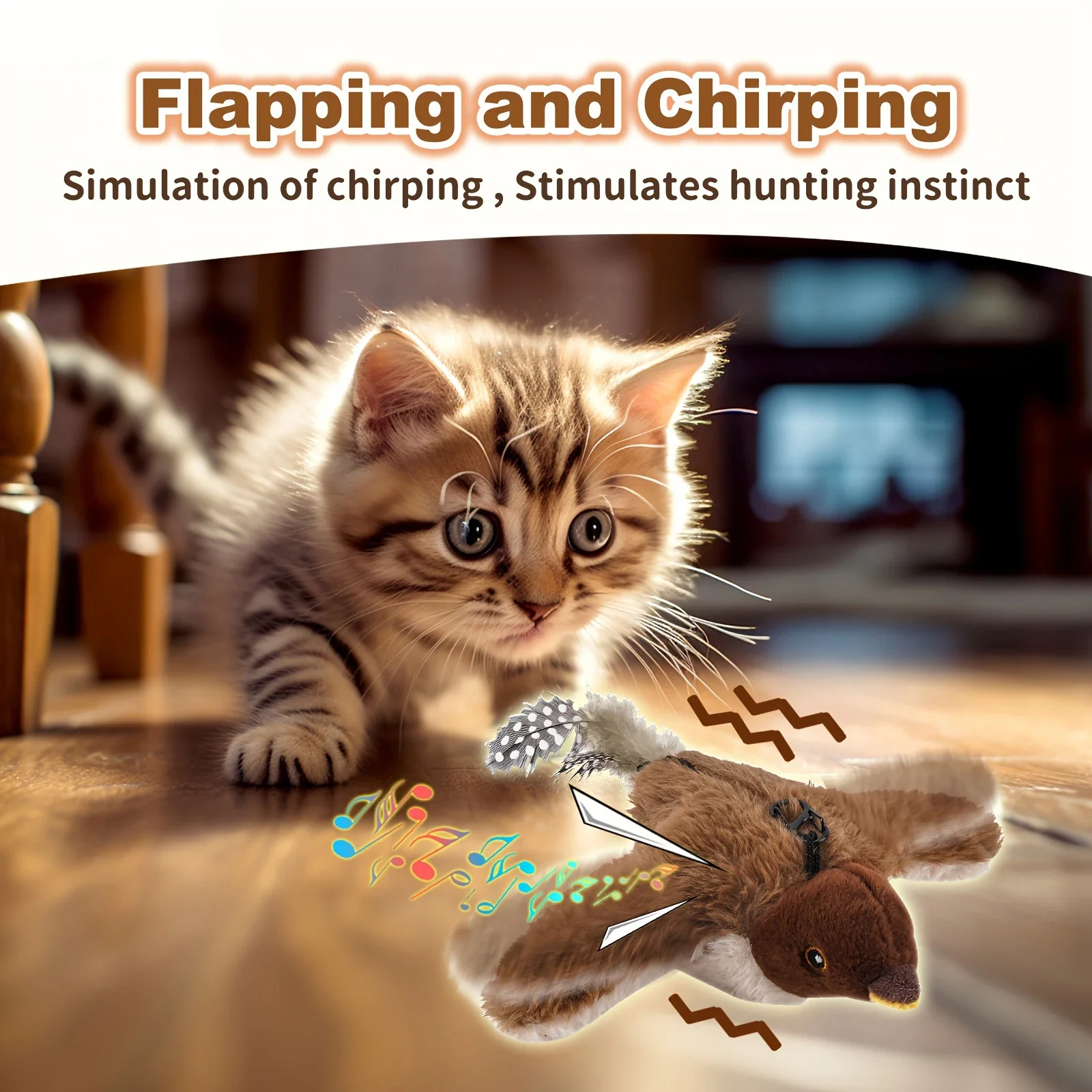 Remote Control Cat Toy Bird Interactive Flapping Sparrow Realistic Movements Engaging Pet Chirpping Touch Activated Kitten Toy