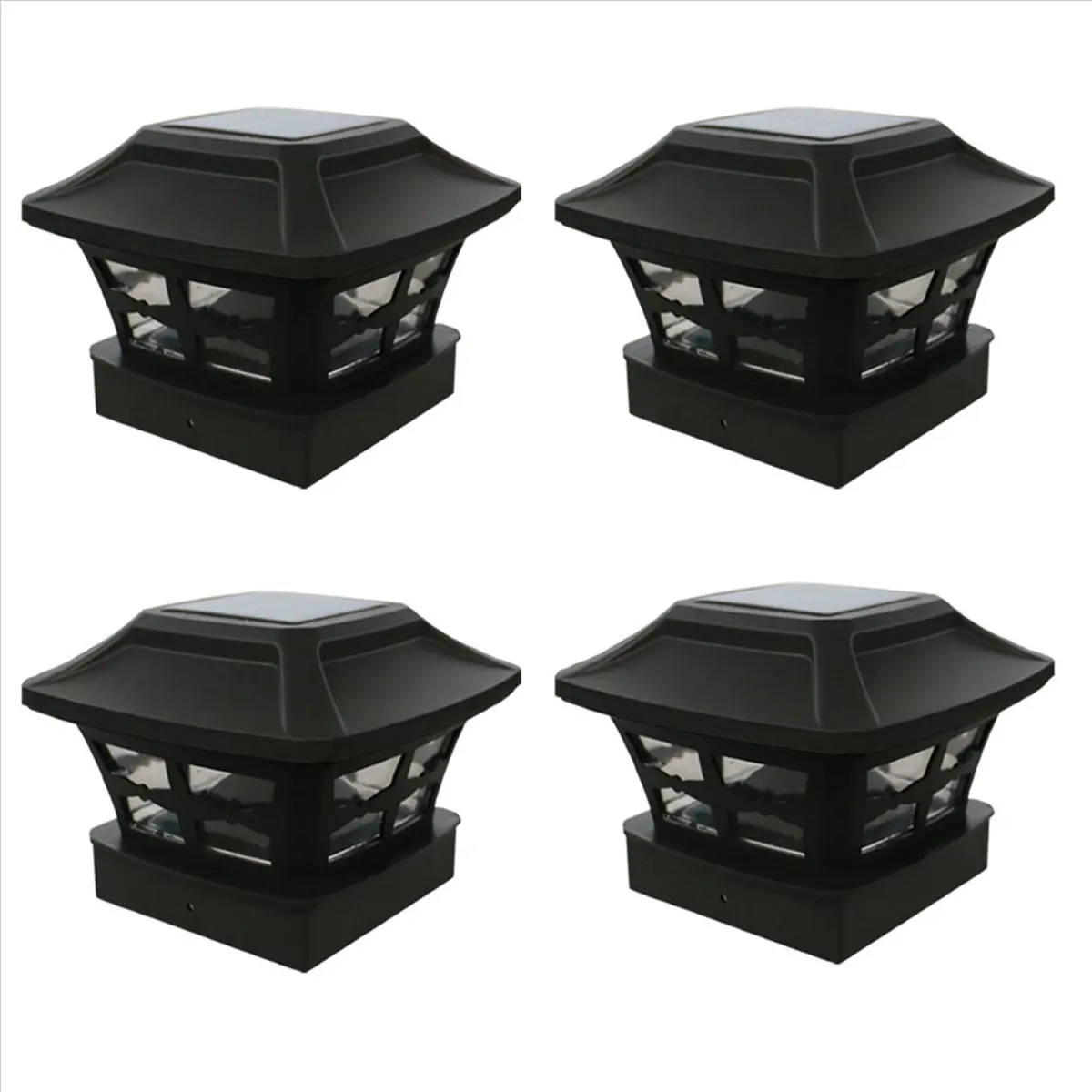 *A14E 4X Solar Post Cap Lights Outdoor Post Solar Lights LED Bulb Fence Post Lights for 4X4 Inch Wooden Posts Warm White