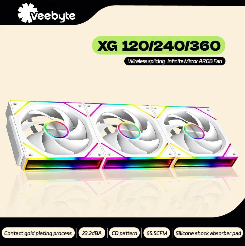 VEEBYTE XG 120/240/360 ARGB PWM Wireless Splicing Building Block 120mm PC Fan Quiet Cooling Large Air Volume Computer Case Fan
