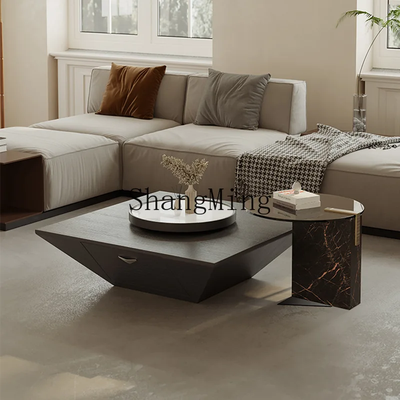 

SM light luxury inverted triangular coffee table combination living room household minimalist square edge rock slab light luxury
