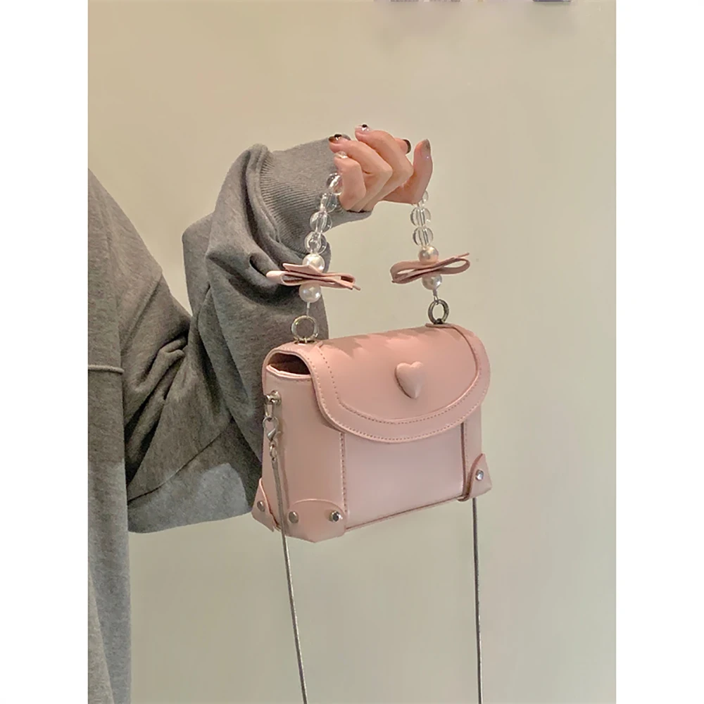 Women\'s Bow Decor Chain Handle Bag New Summer Crossbody Bag Sweet Girl Small Square Bag Satchels Bag One Shoulder Bag