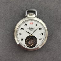 MERKUR Men Tourbillon Pocket Watch 42MM Manual Winding Mechanical Wristwatch 30M Waterproof Sapphire Mirror Enamel Dial