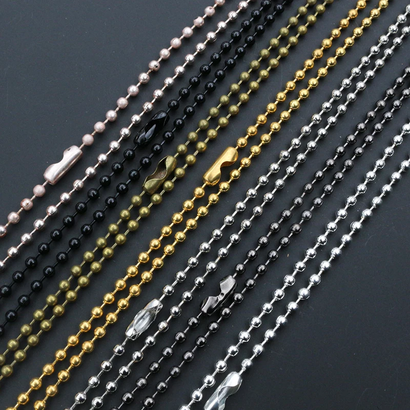5pcs/lot 3 Size 1.5mm and 2.0mm 2.4mm 7 Colors Plated  Ball Beads Chain Necklace Bead Connector 65cm(25.5 inch)