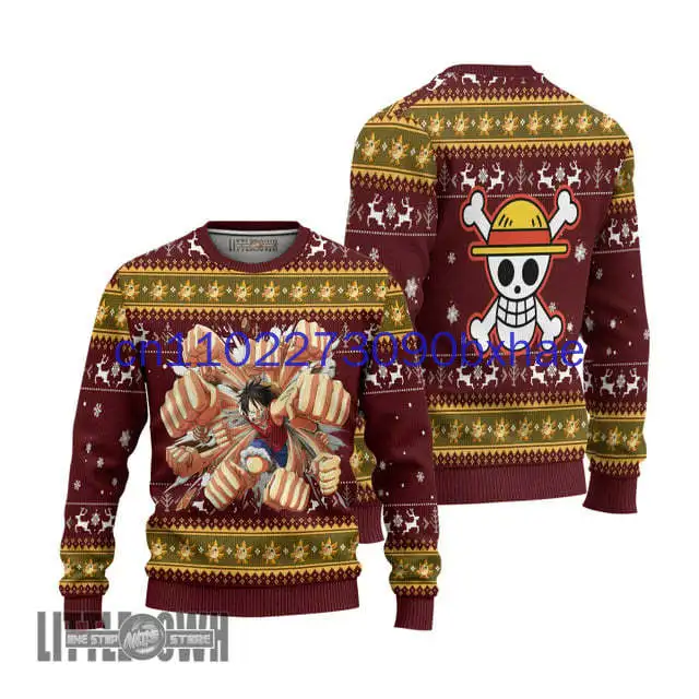 

2025 New One Piece Ugly Christmas Sweater Cartoon Anime 3D Print Luffy Ugly SweaterChristmas Sweaters Fashion Casual Sweater