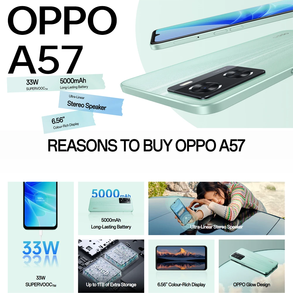 OPPO A57 brand new global version streamer gradient back cover fashion smart unlock phone large memory HD camera phone -GH2