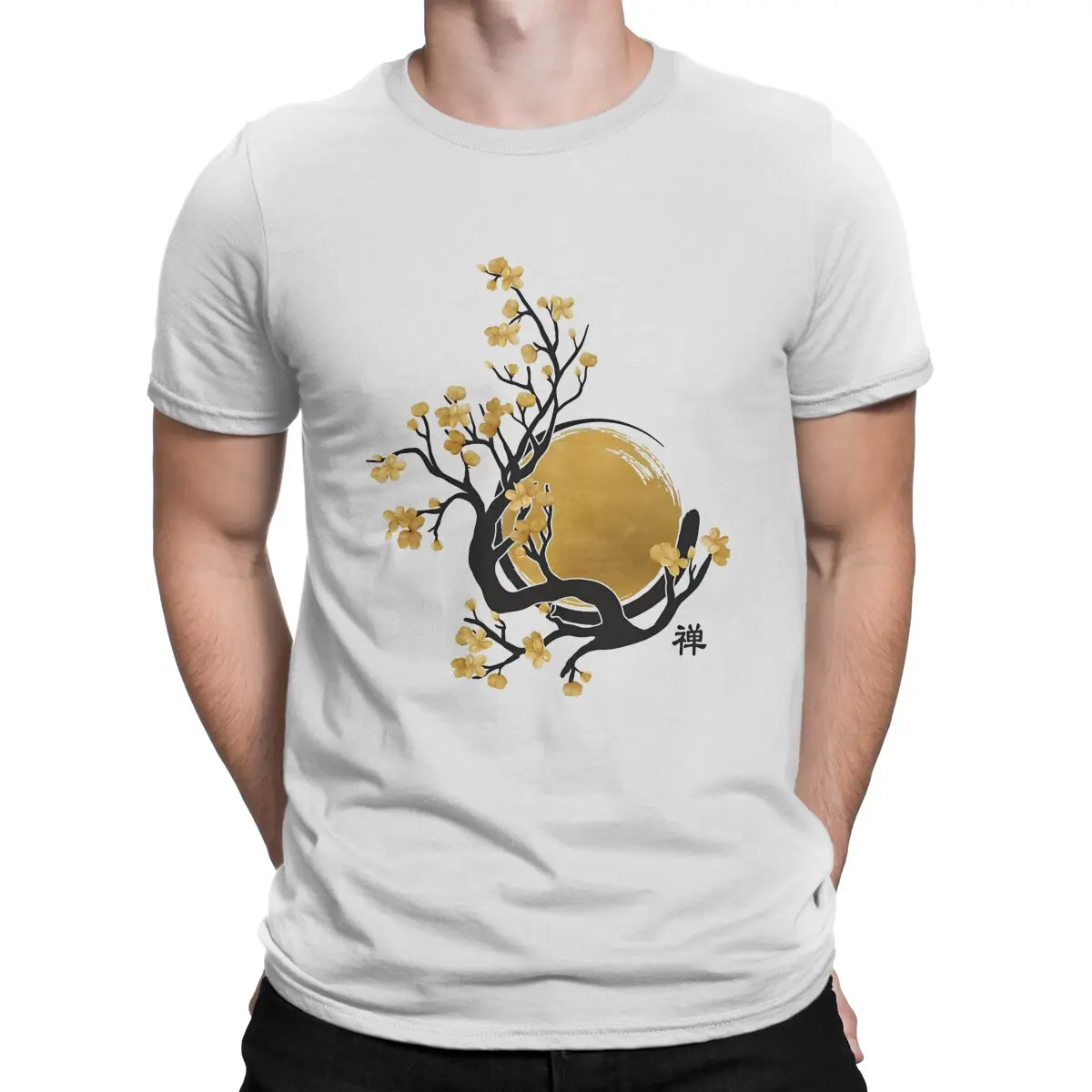 Enso Circle And Bonsai  Zen Enso Circle Golden Sun And Sakura Blossom Cotton T Shirt Harajuku Alternative Men's Tshirt O-Neck