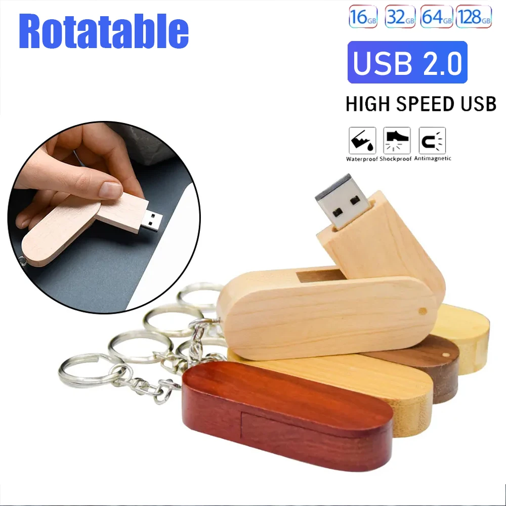 

Rotatable USB Flash Drive Wooden Saber Memory Stick Key Chain Pen Drive 64GB 32GB 16GB Maple Wood Pendrive Business Gift U Disk
