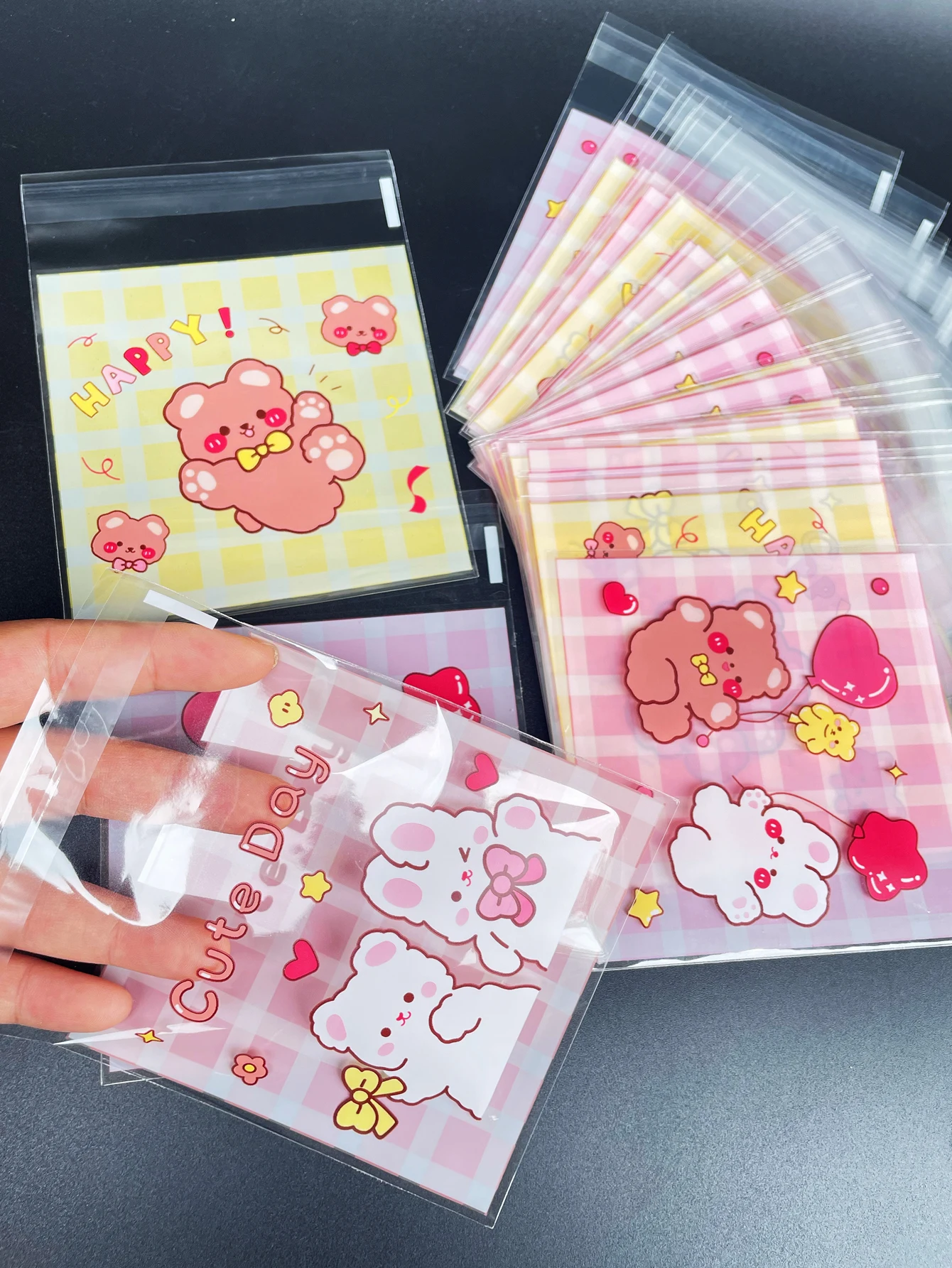 100pcs Cute Little Bear And Bunny Printed Self-sealing Bag Transparent Cute Little Cartoon Opp Bag Festival Gift Small Bags