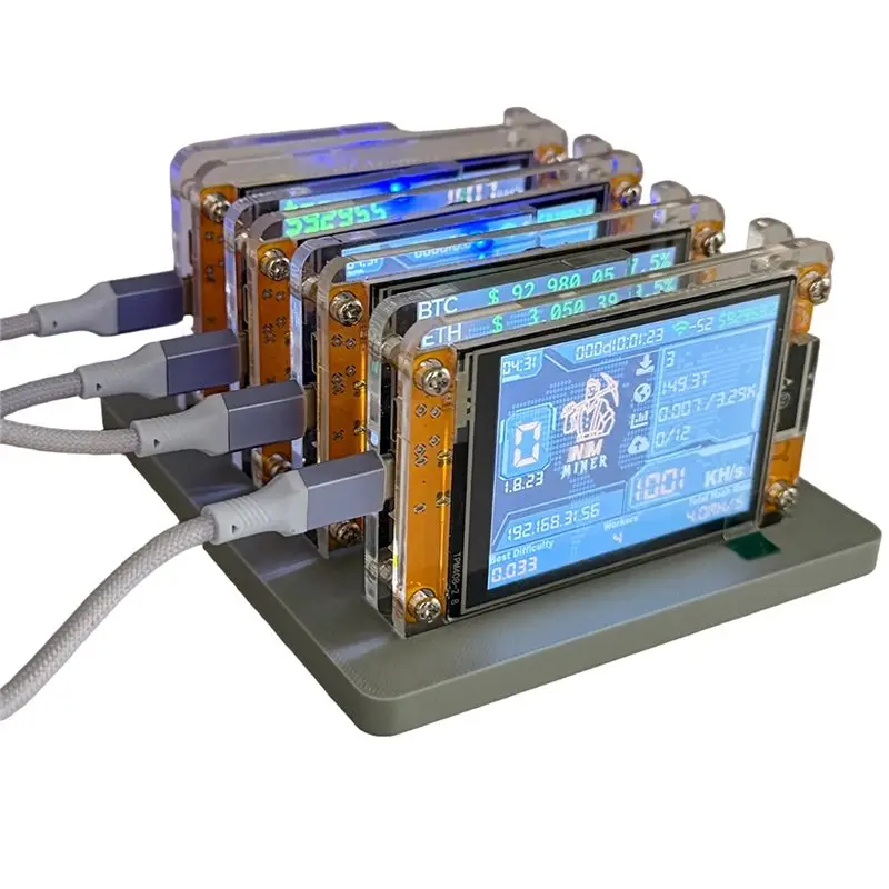 BAAG-Upgraded Harshrate Bitcoin 4000KH/S Nmminer Nerdminer+ 4 Slots Stand 2.8 Inch Smart Display Crypto Solo Lottery Miner