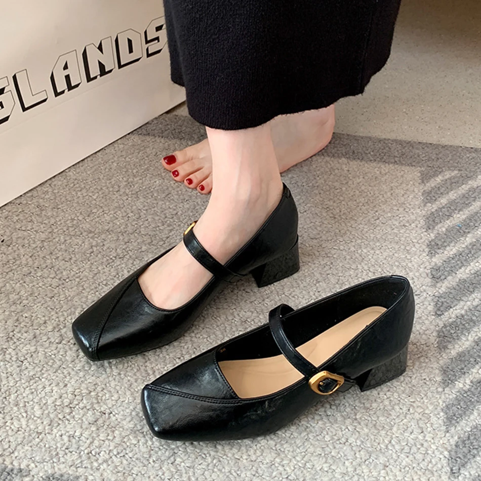 Fashionable and elegant French-style thick-soled ankle boots, new square-toe Mary Jane women's shoes, single shoes