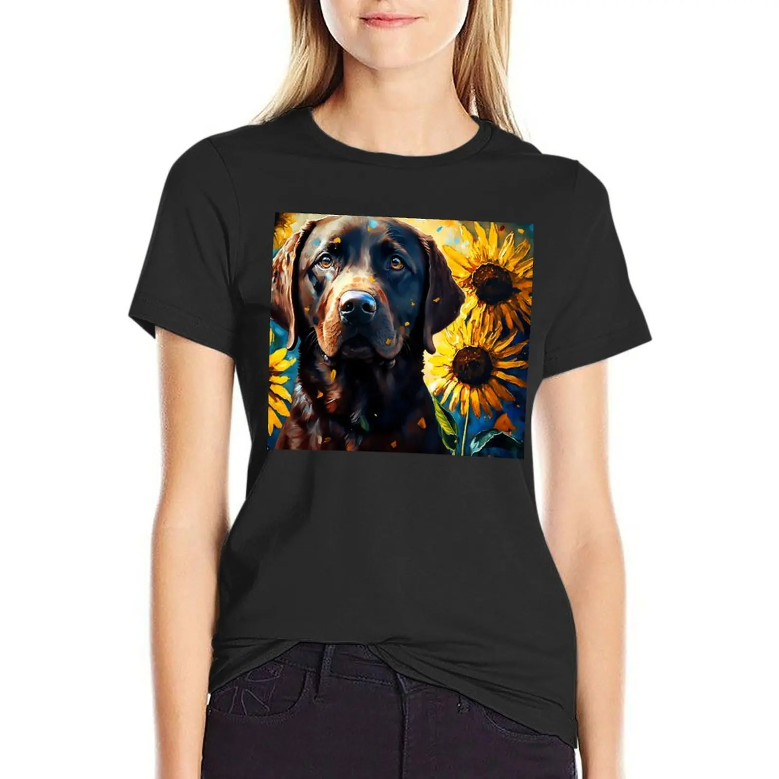 Chocolate Labrador Sunflowers, Cute Brown Lab T-Shirt sweat blanks t-shirts for Women graphic tees funny