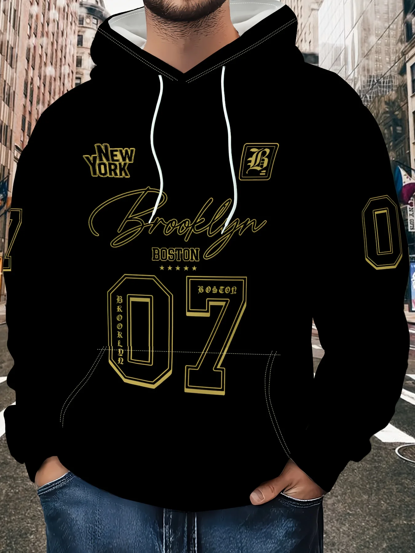 New model: men’s hooded long-sleeve loose-fitting casual printed basic sweatshirt. Perfect for young people in spring, summer, a