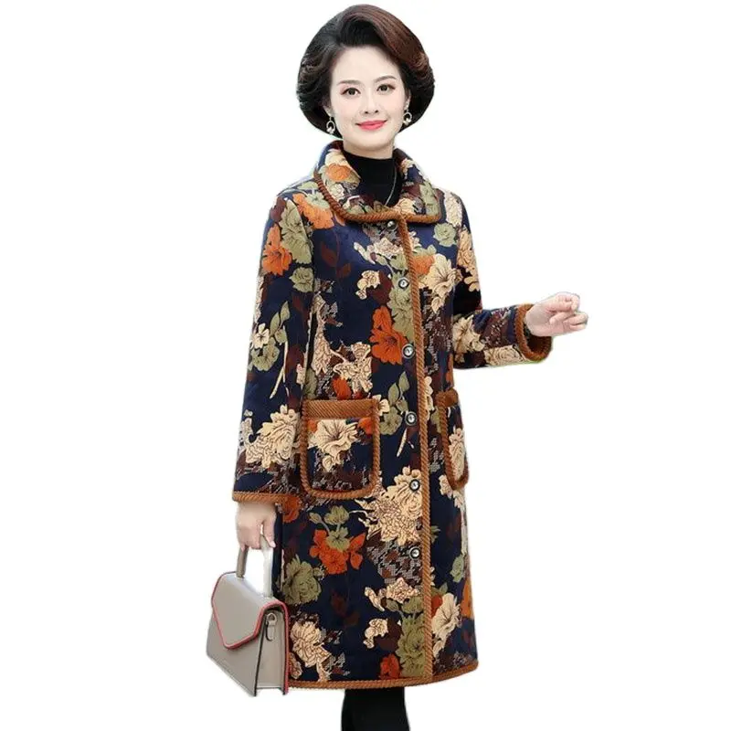 Women's Cotton Mid-length Winter Warm Large Size Middle-aged And Elderly Fleece Fashion Coat