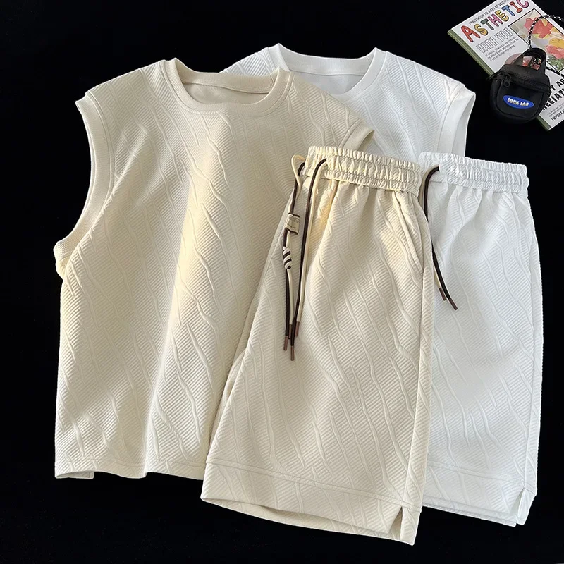 Korean Fashion Letter Men Sets Tshirts Shorts Hip Hop Casual Suit 2 Piece Set Summer Tracksuit Men 2025 New