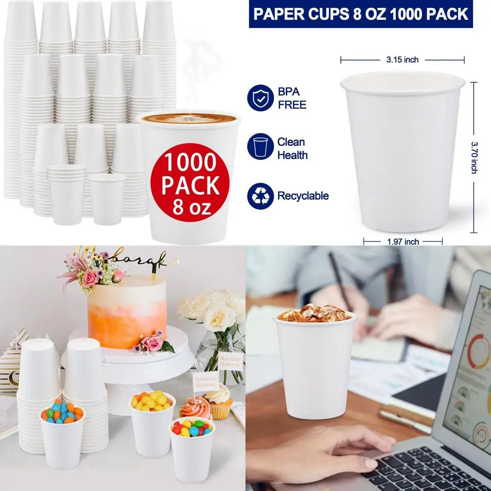 

Одноразовые бумажные стаканчики емкостью 8 унций, 1000 шт., утолщенные и прочные для горячих или холодных напитков, идеально подходят для домашнего и офисного использования.