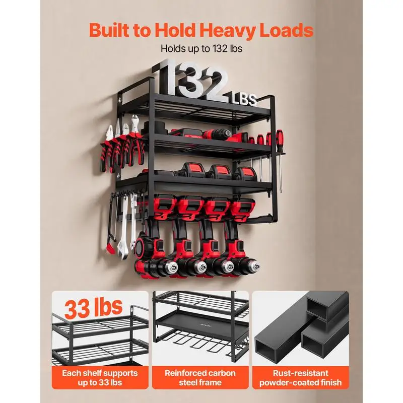 

Power Tool Organizer Wall Mount, 4-Layer Storage Rack with 4 Drill Holders, Tools Holder and Storage Rack with Screwdriver Holder, Garage Tool Organizer for Garage, Workbench, and Workshop
