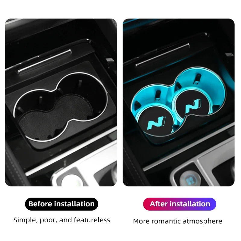 2pcs 7 Colorful Intelligent Led Water Cup Luminous Coaster For Hyundai N NLINE Tucson Santafe Solaris Creta Ix35 IX20 I30 Sonata