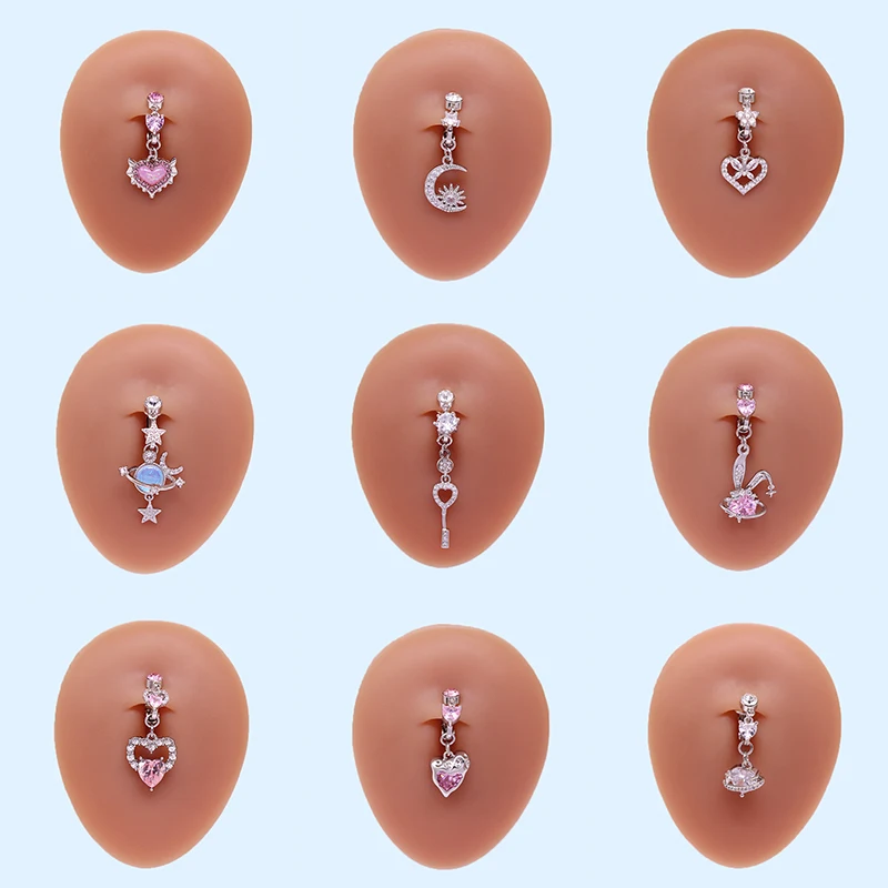 Faux Fake Belly Star Moon Fake Belly Piercing Heart Zircon Clip On Umbilical Navel Non-Piercing Jewelry Earring Clip