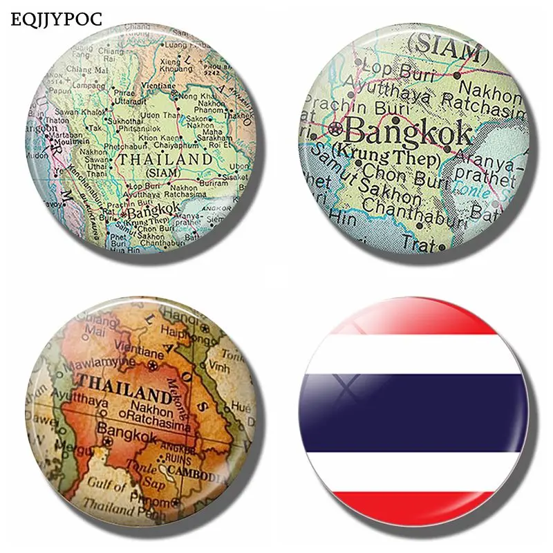 

THE KINGDOM OF THAILAND Map 30 MM Fridge Magnet Bangkok Map Glass Cabochon Magnetic Refrigerator Stickers Note Holder Home Decor