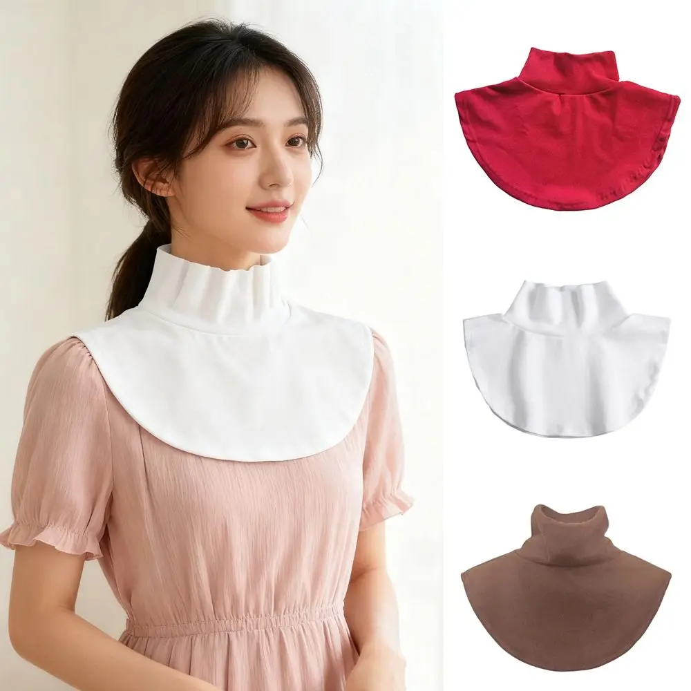 단색 페이크 칼라 브러시드 플리스 베이스 장식 칼라 터틀넥 고탄력 하이 칼라 여성복