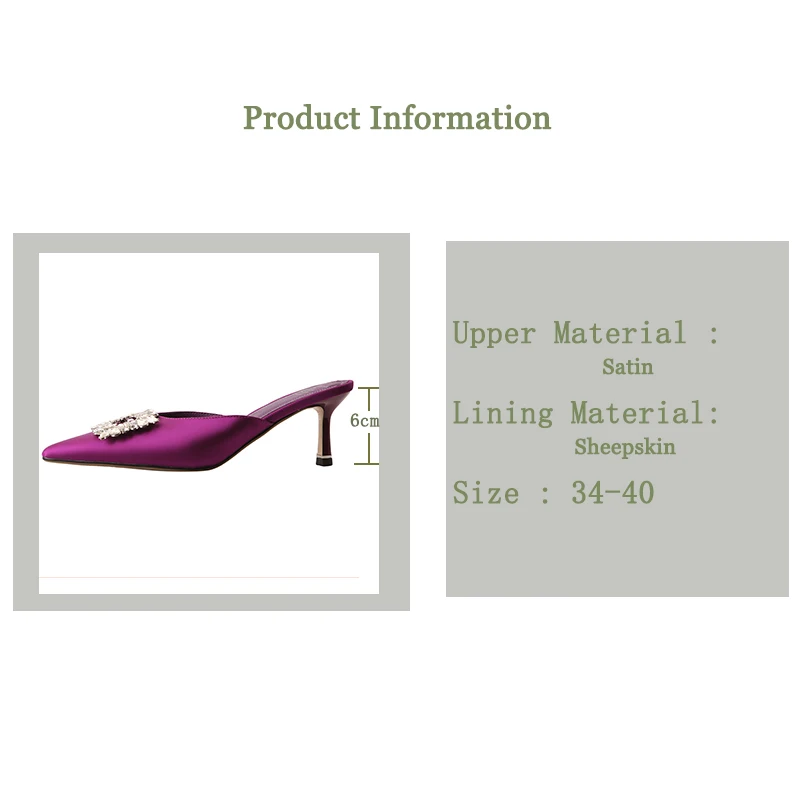 Drestrive 2022 Fashion Mules Crystal Knot Pointed Toe Women\'s Pumps Thin High Heel Summer Shoes Purple Dress Satin