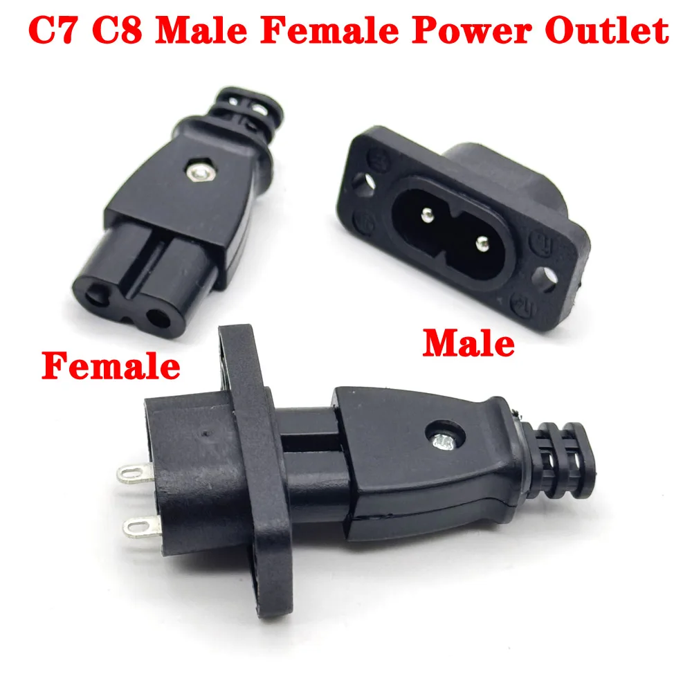 

1/3Pcs C8 male power socket C7 female plug power outlet embedded electric connector connector 35mm*15mm AC 2.5A 5A 250v