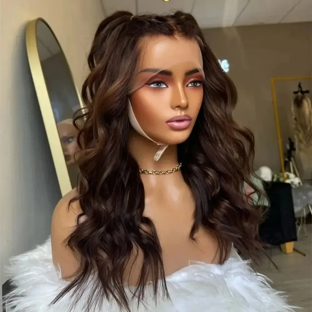 

Парик с темно-коричневыми светлыми прядями, без клея, натуральные волнистые пряди, синтетическое волокно Futura, парик с фронтальной воланной волной, на каждый день, для женщин