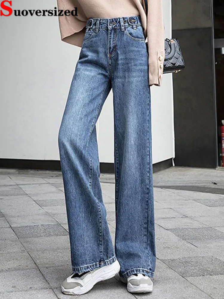 

Women Vintage Straight Jeans Korean Fashion High Waist Baggy Denim Pants Spring Fall Loose Streetwear Casual Solid Vaqueros New