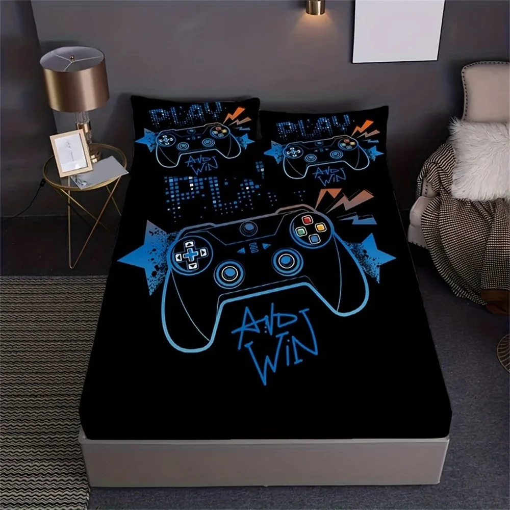 

Games 3D Print Fitted Sheet Set Soft Comfortable Breathable Game Pad Bedding Set for Bedroom Guest Room