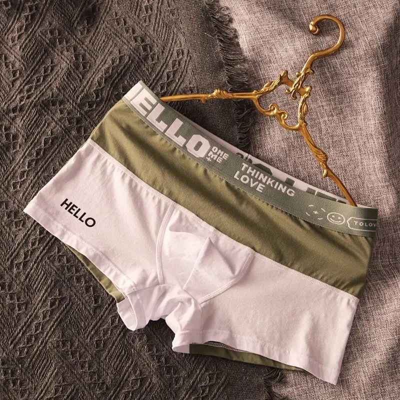 

New Men Underwear Pure Cotton Breathable One-leg Personalized Color-blocking Trendy Shorts All-cotton Four-corner Pants Comfort